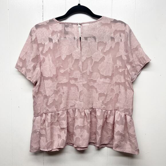 Forever 21 Pink Peplum Hem Short Sleeve Sheer Top Womens Sz Large Fairy Prairie - Picture 5 of 10
